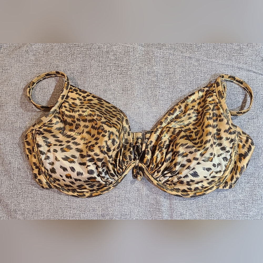 VTG 80s 90s Leopard Print Women's Swim Top Endless Sun, Sz L GUC